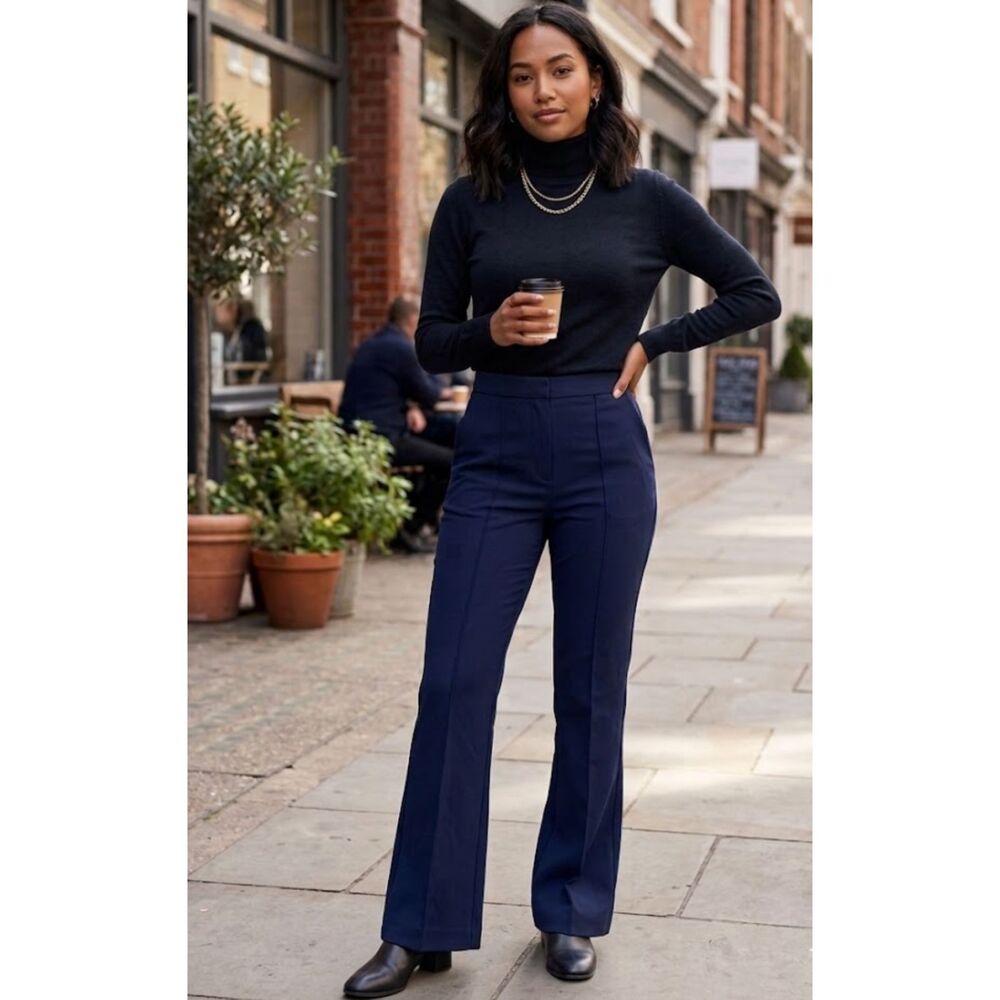 New Gap High Rise BiStretch Flare Pants Navy Blue Women's Size 10
